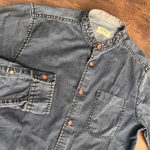 Originals Jack & Jones M Blue Denim Button Down Logo Embroidery Womens Neo Barco